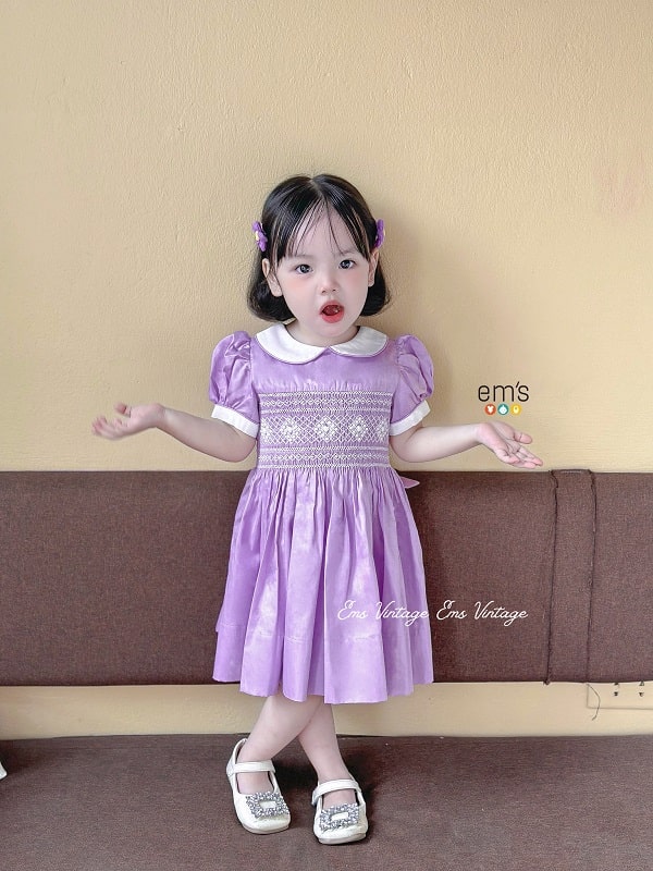 váy smock màu tím công chúa cho bé gái